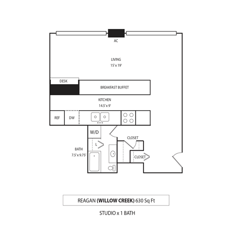 Studio Floor Plan  at Willow Creek, Plymouth, Minnesota